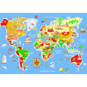 Speeltapijt Wereld – Educatief Wereldkaart Vloerkleed (140 x 200 cm)