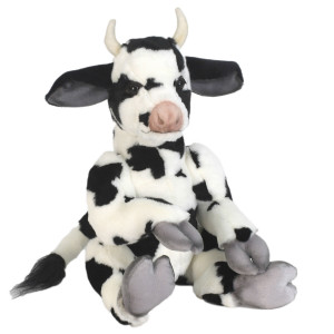 Knuffel Koe Claude Zwart/Wit – 35 cm Zittend – Levensechte Pluche - Educatief