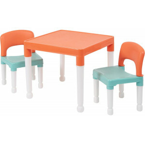 Kindertafel met 2 Stoelen - Groen Oranje - Wit - Tafel Hoogte 43cm - Zithoogte stoel 26cm