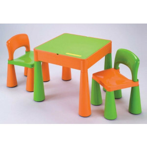 5 in 1 multifunctionele activiteitentafel en 2 stoelen - oranje en groen