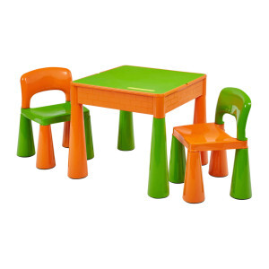 5-in-1 Multifunctionele Activiteitentafel met 2 Stoelen – Oranje/Groen