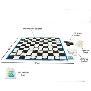 Dammen XL - Gigantisch Dambord van BS - Extra Groot Bord van 85 x 85 cm met 40 Houten Fiches