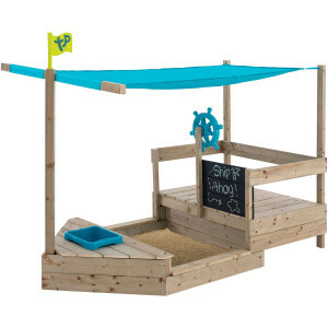 Ahoy Speelboot – Uitschuifbare Houten Speelboot met Zonnescherm, Opbergruimte en Schoolbord – Perfect voor Zand- en Waterplezier