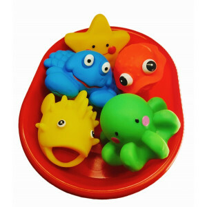 Zeedieren Badspeelgoed – 5 Stuks in Rood Badje – Veilig, Educatief en Speels Badspeelgoed voor Baby's en Peuters