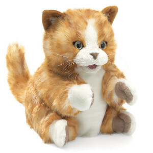 Handpop Oranje-Bruin Kitten – Zachte Kattenpop met Bespeelbare Mond en Poten