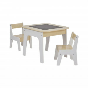 3-in-1 Kinder Tafel- en Stoelset – Wit - Multifunctionele Speeltafel met Whiteboard, Krijtbord en Opbergruimte