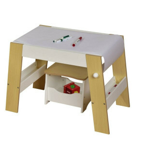 Speeltafel en Kruk Voor Kinderen - Wit en Naturel