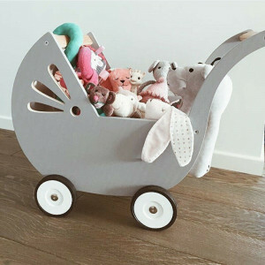 Lila Poppenwagen - Grijs - Houten Kinderwagen voor Poppen
