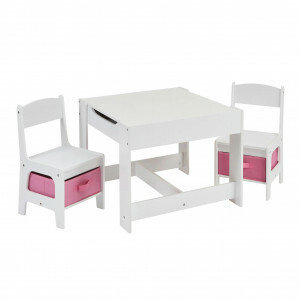 Witte Kinder Tafel- en Stoelenset – Inclusief Opbergbakken en Reversible Tafelblad – Perfect voor Spel, Knutselen en Opruimen